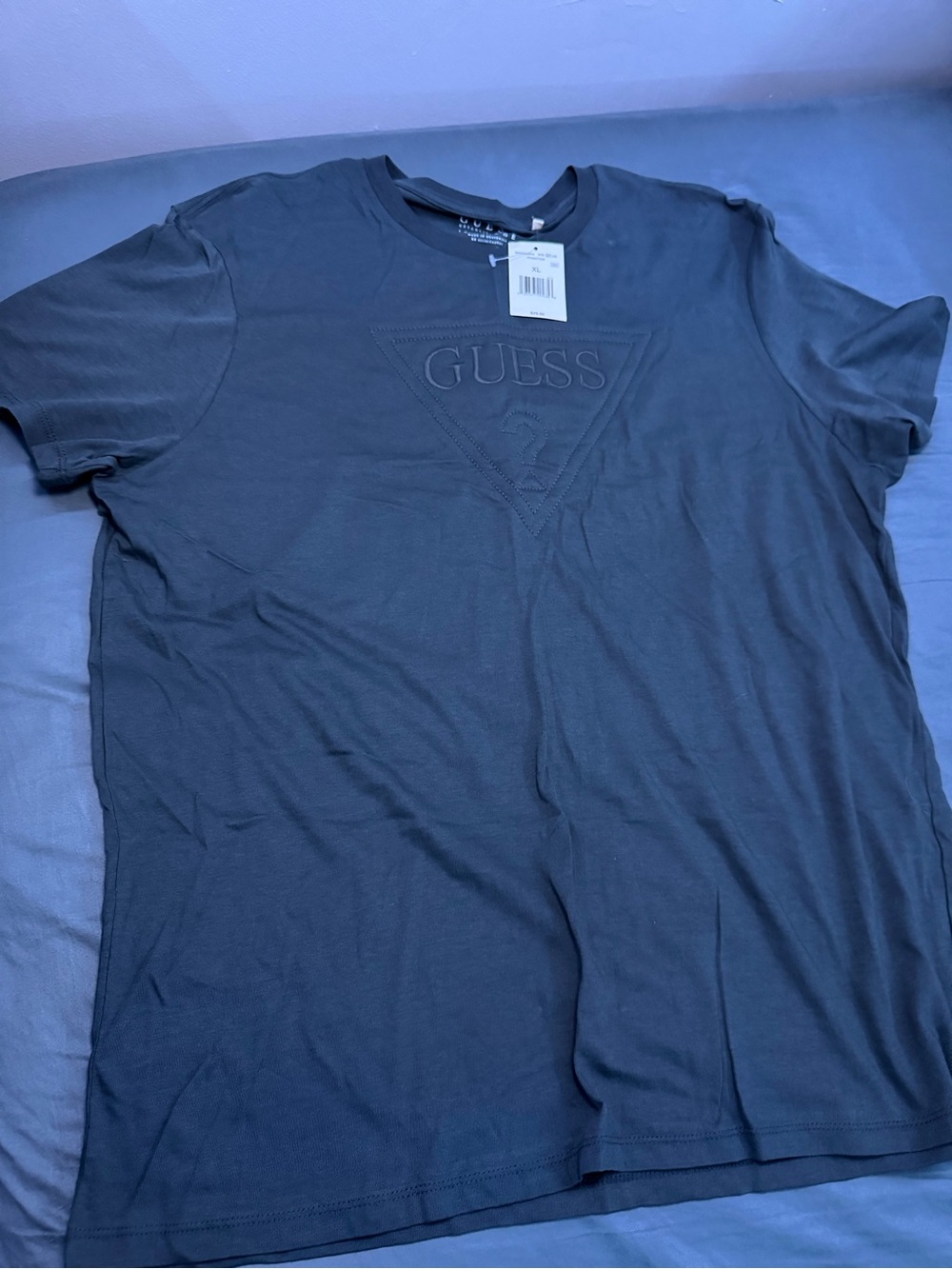 Guess Men's Black Embossed Triangle Logo Short Sleeve Tee